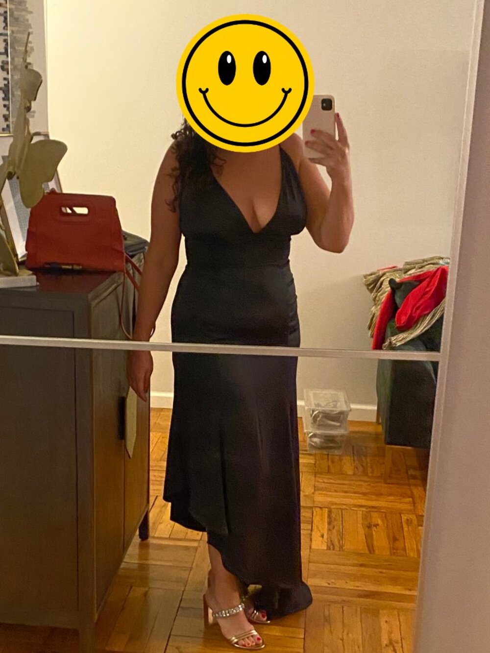 KEEPSAKE Black Asymmetrical Satin Slip Gown Dress | Size L